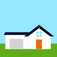 Illustration of a house with a blue roof and solar panels, set against a light blue background, representing solar energy solutions for BD Electrical Services.