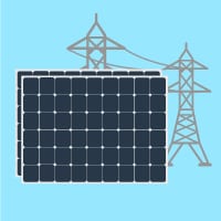 Solar panel illustration with power lines, representing solar energy solutions and BD Electrical Services' offerings for estimating solar energy needs.